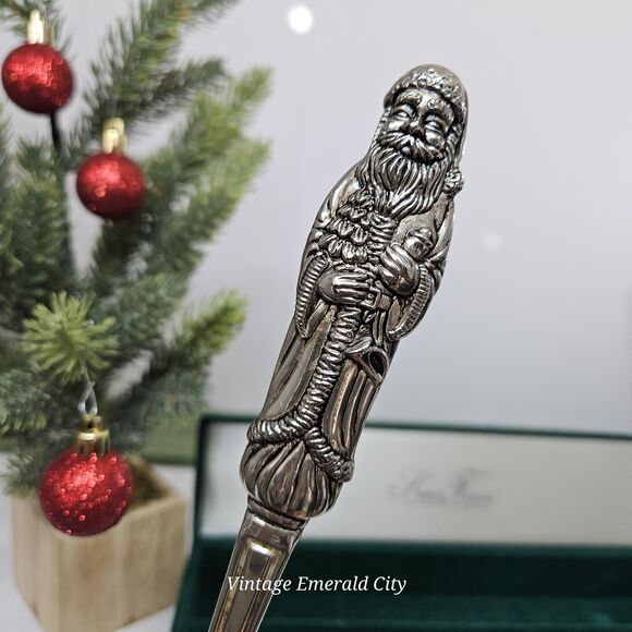 Vtg Silver Treasures By Godinger Silverplate Holiday Santa Slotted Serving Spoon - Picture 4 of 12